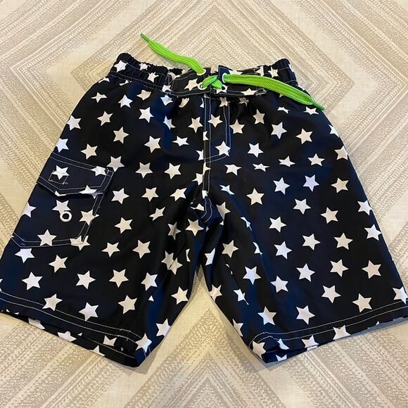Mish Boys Navy Blue with White Stars Boys Swim Trunks - Picture 1 of 6